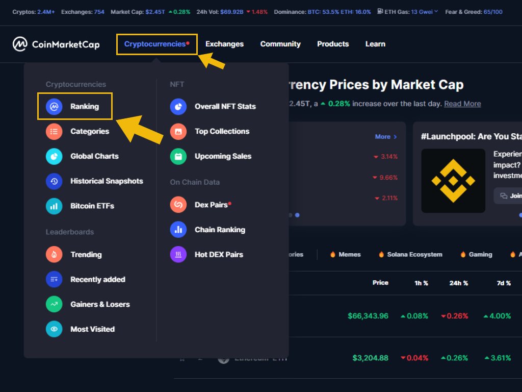 Searching the Top 1000 Cryptocurrencies using CoinMarketCap.com RANK Tool