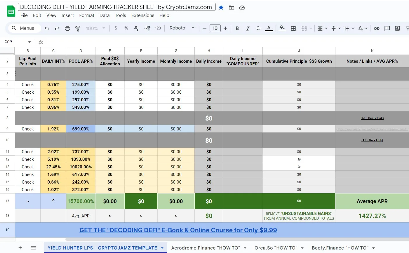 DECODING DEFI - LPS INVESTMENT TRACKER by CryptoJamz_com Decoding Defi Google Tracker Template