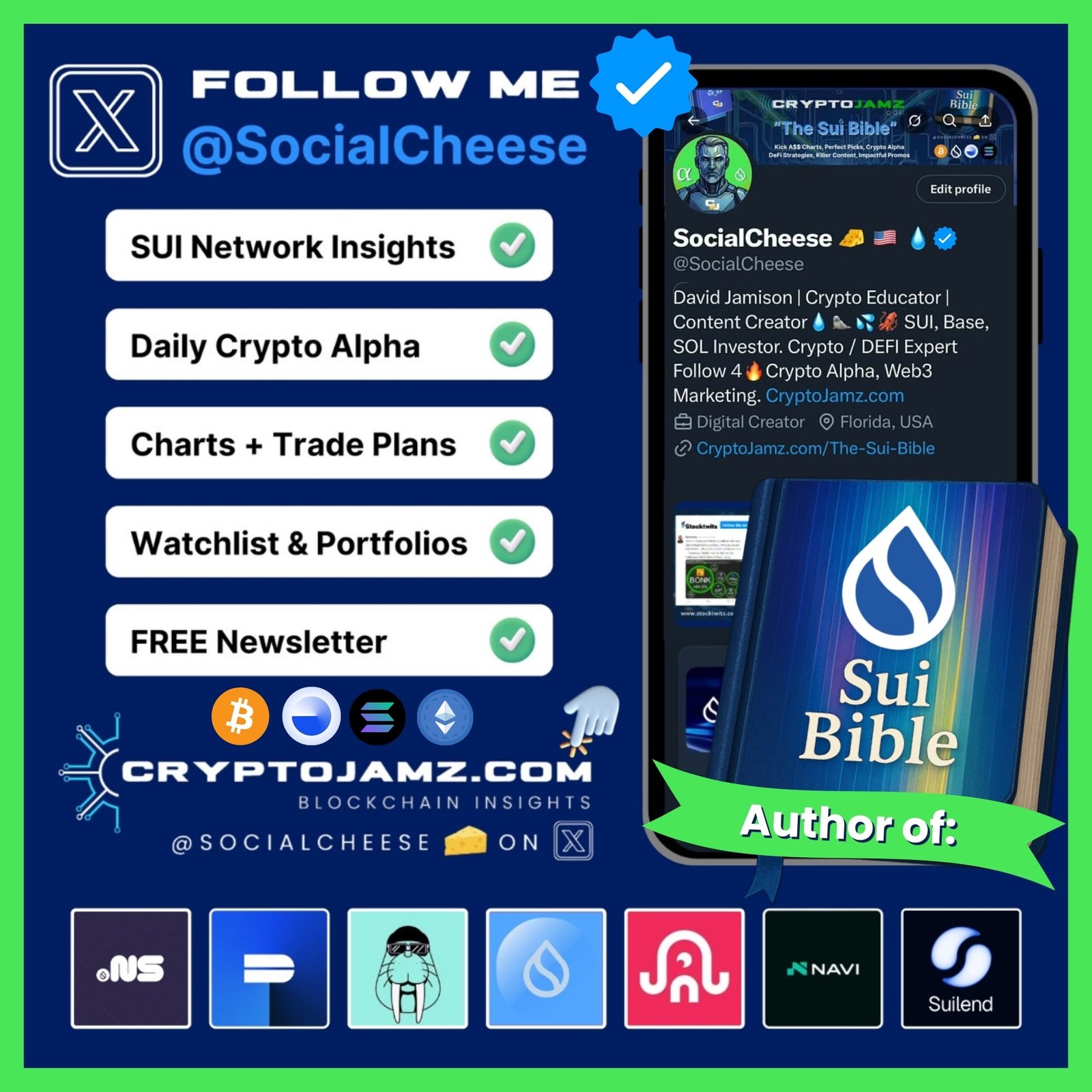 @SocialCheese FOLLOW ME w ROBOT PFP 9-2025 Follow Me at https://X.com/SocialCheese and @CryptoJamzUSA Author of "The Sui Bible"